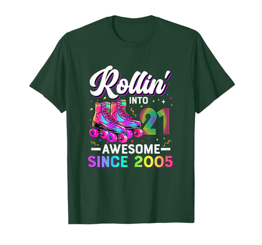 21st Birthday Shirt Girl 21 Year Old Roller Skate Skating T-Shirt
