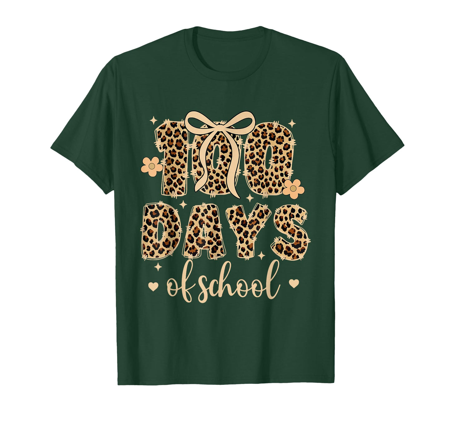 Funny Teacher 100 Days of School Leopard Pencil Coquette Bow T-Shirt