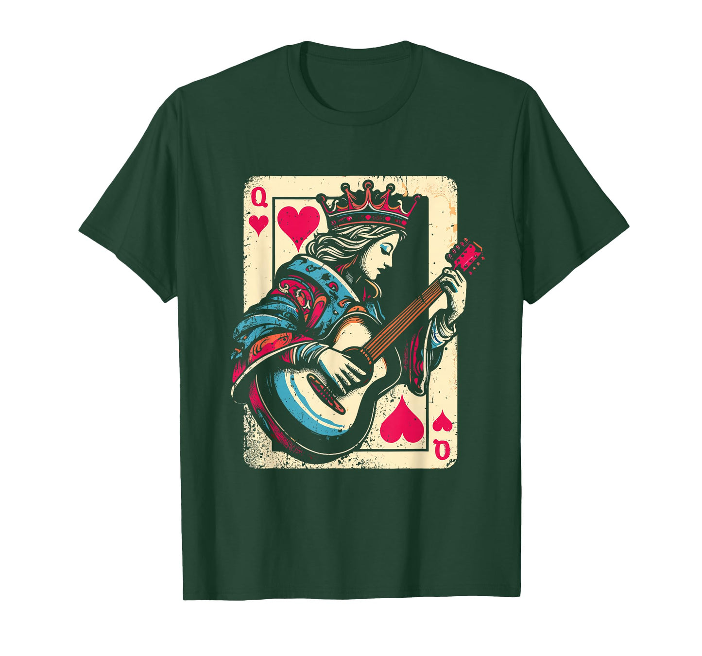 Queen Of Hearts Guitarist - Vintage Guitar Card Game Lover T-Shirt