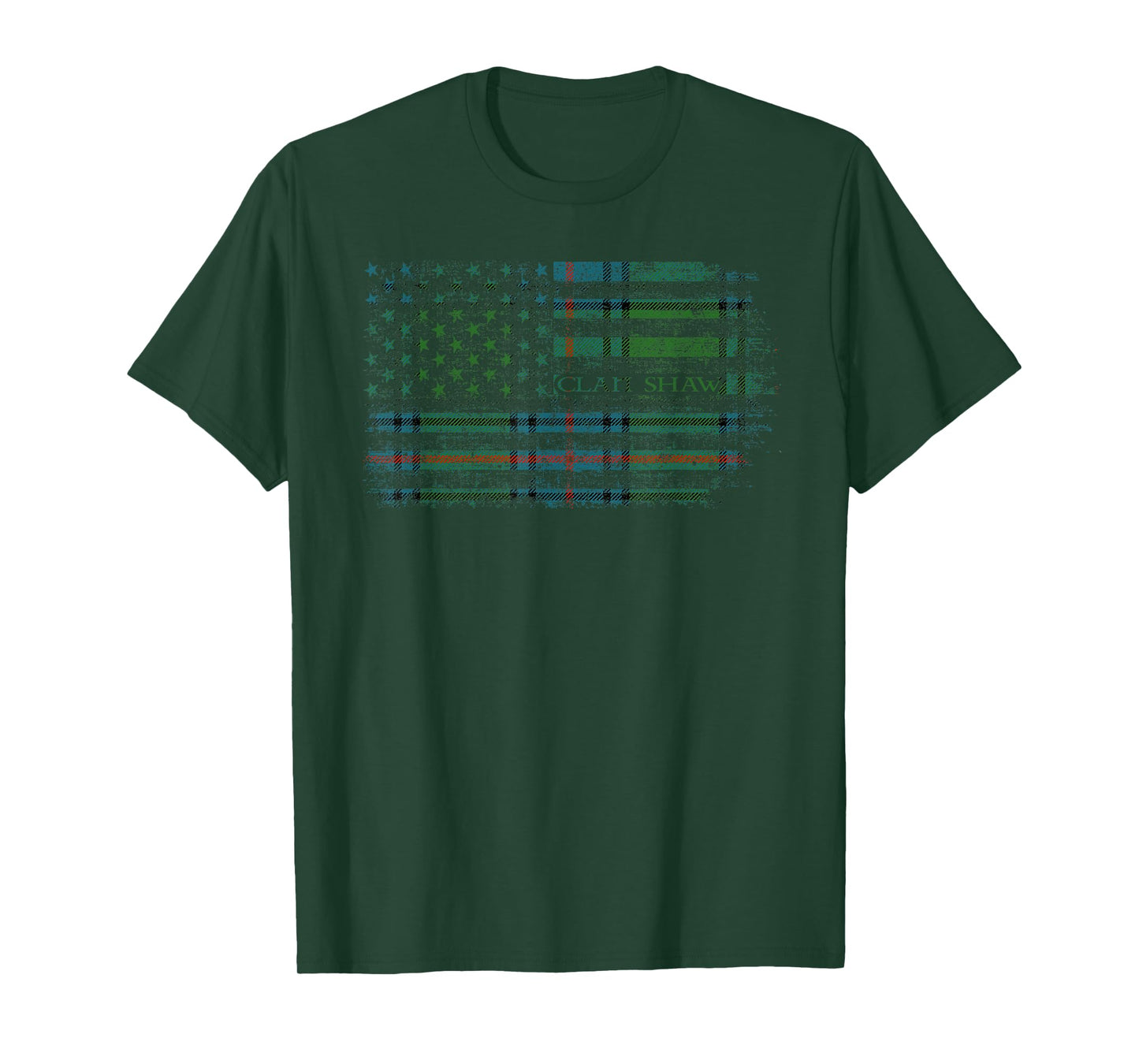 Clan Shaw Scottish tartan US flag kilt Scotland T-Shirt
