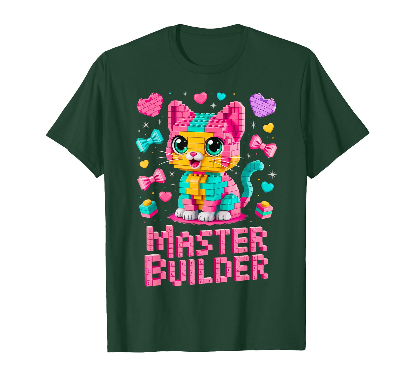 Master Builder Cat Lover Building Bricks Blocks Kids Girls T-Shirt