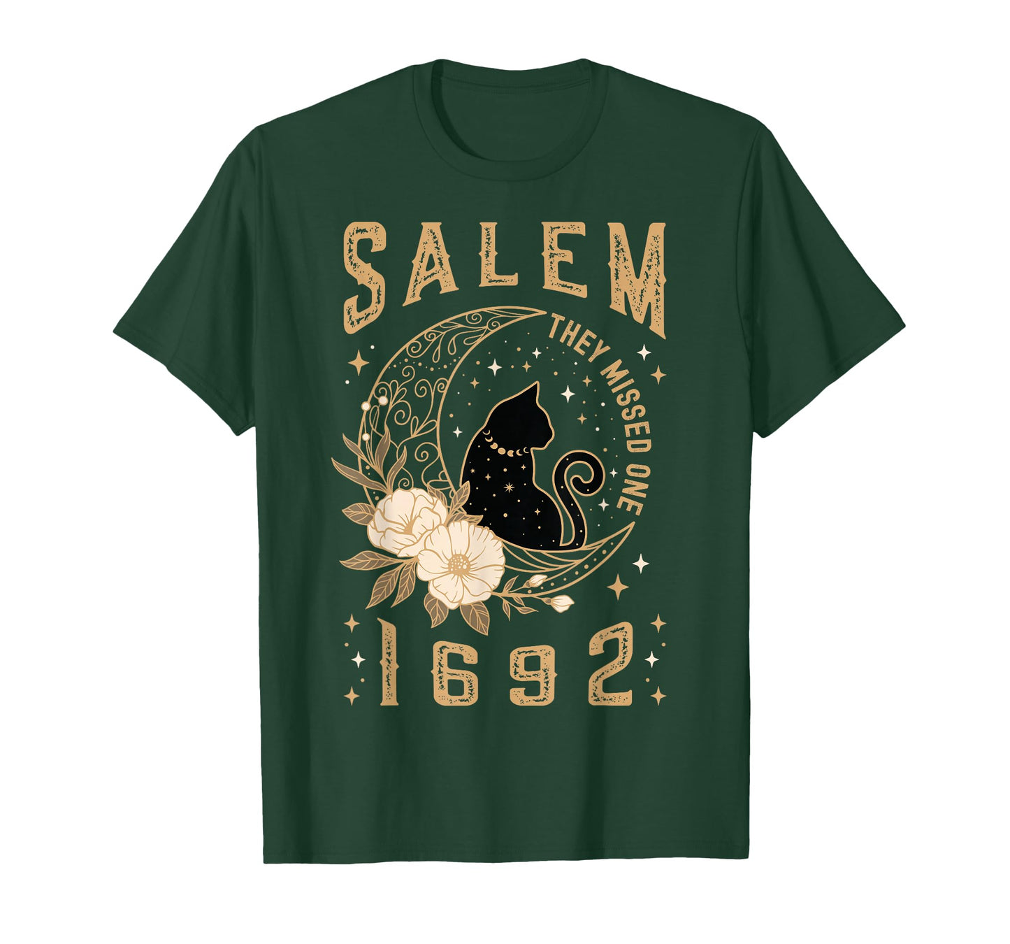 Salem 1692 They Missed One Witch Trial Black Cat Moon Witchy T-Shirt