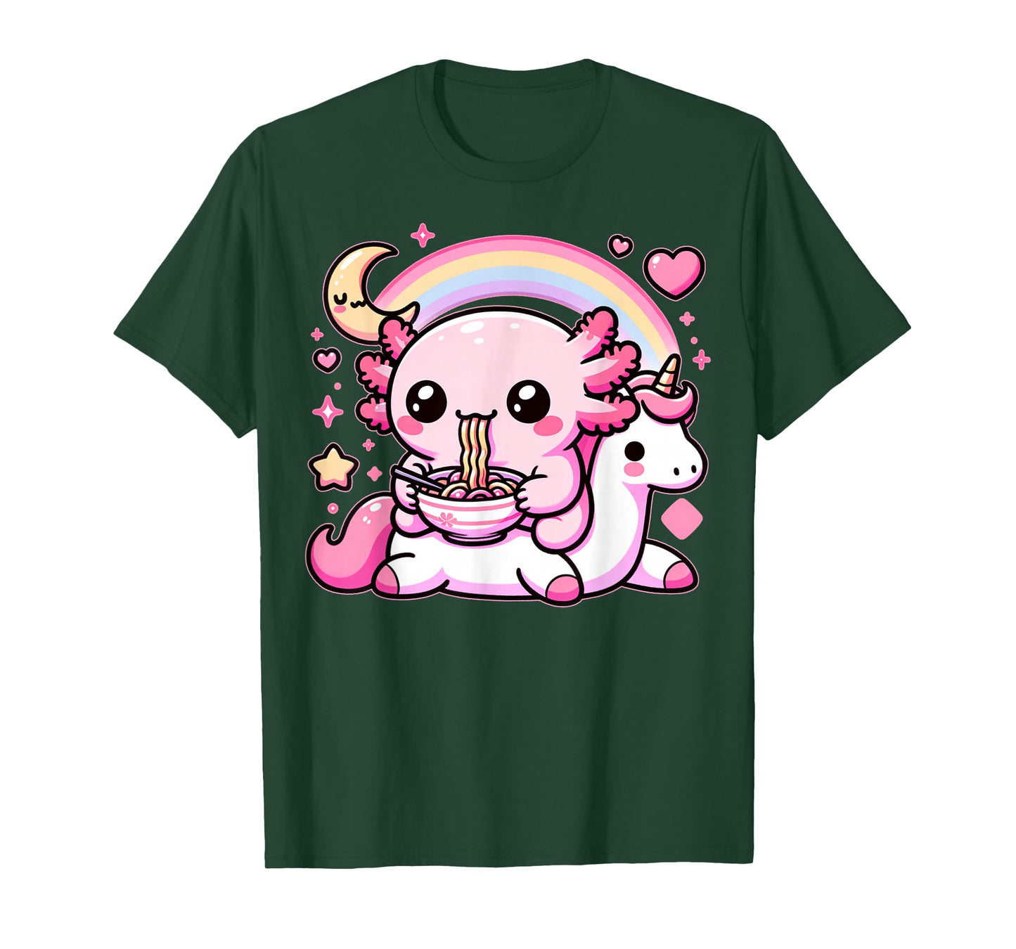 Anime Kawaii Axolotl Eating Ramen Noodles Kids Teen Girl Boy T-Shirt