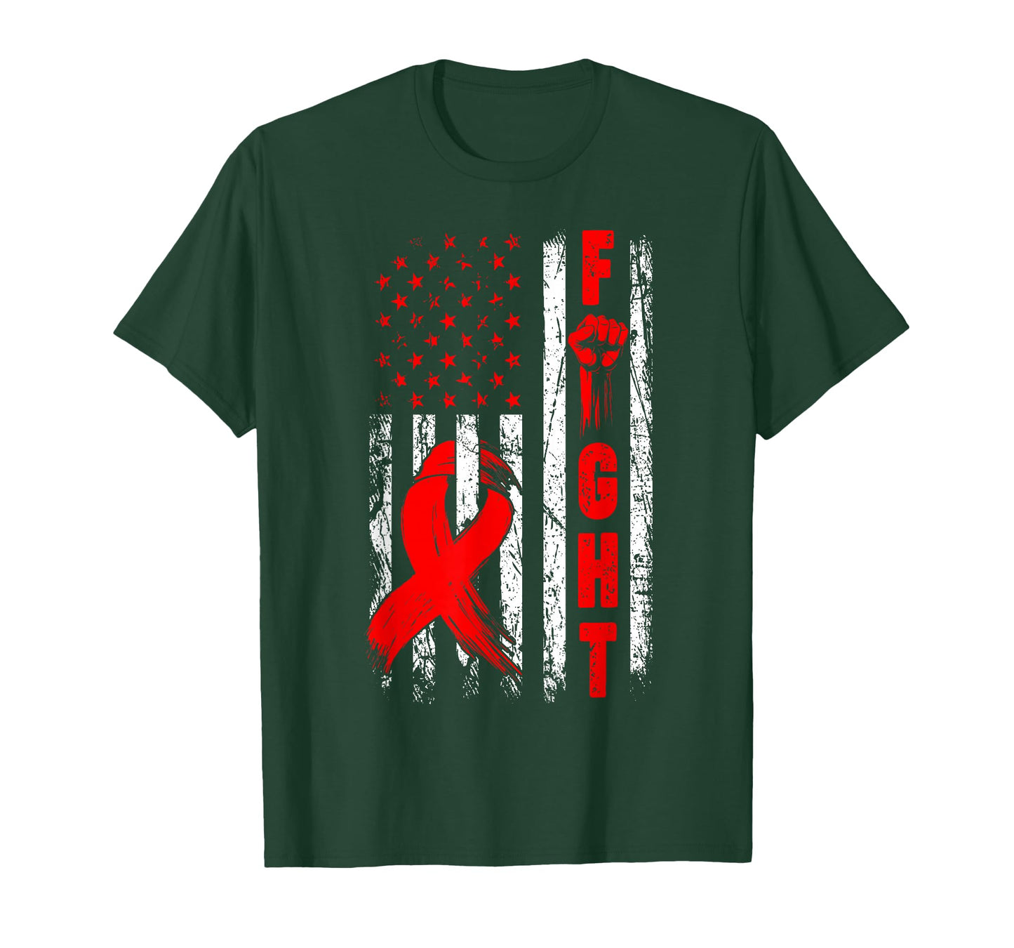 Fight Heart Disease Awareness Red Ribbon USA American Flag T-Shirt