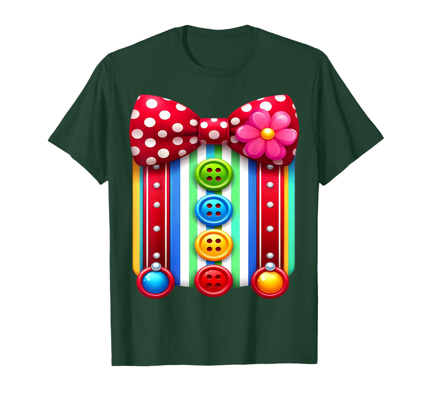 Colorful Clown Costume Funny Bow Tie and Buttons Design T-Shirt