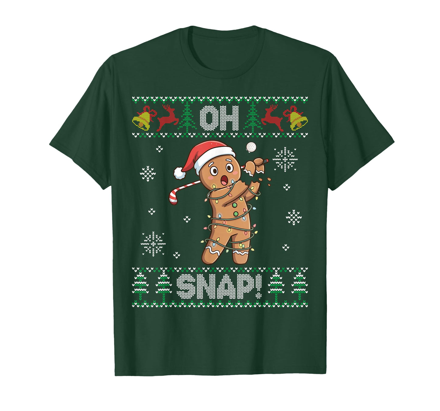 Gingerbread Golf Christmas Cookie Oh Snap Santa Ugly Sweater T-Shirt