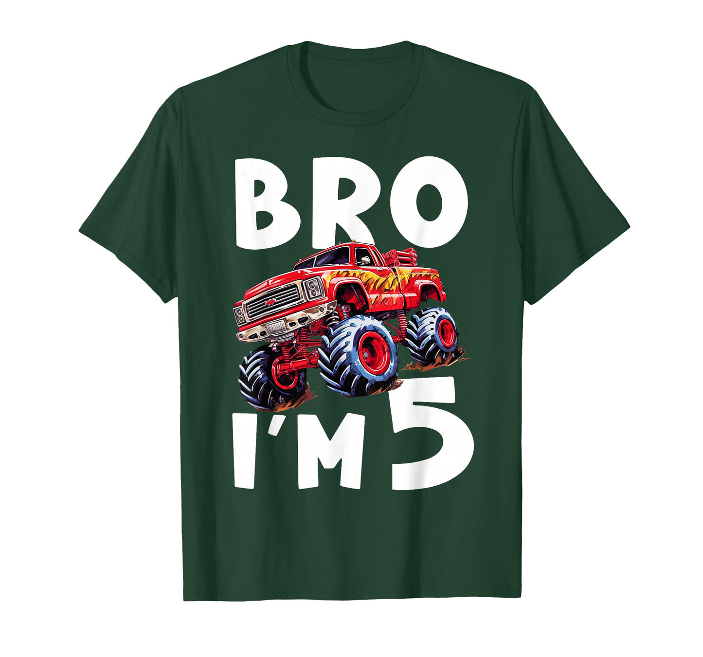 5th Birthday Boy Bro I’m 5 Year Old Monster Trucks Five Bday T-Shirt