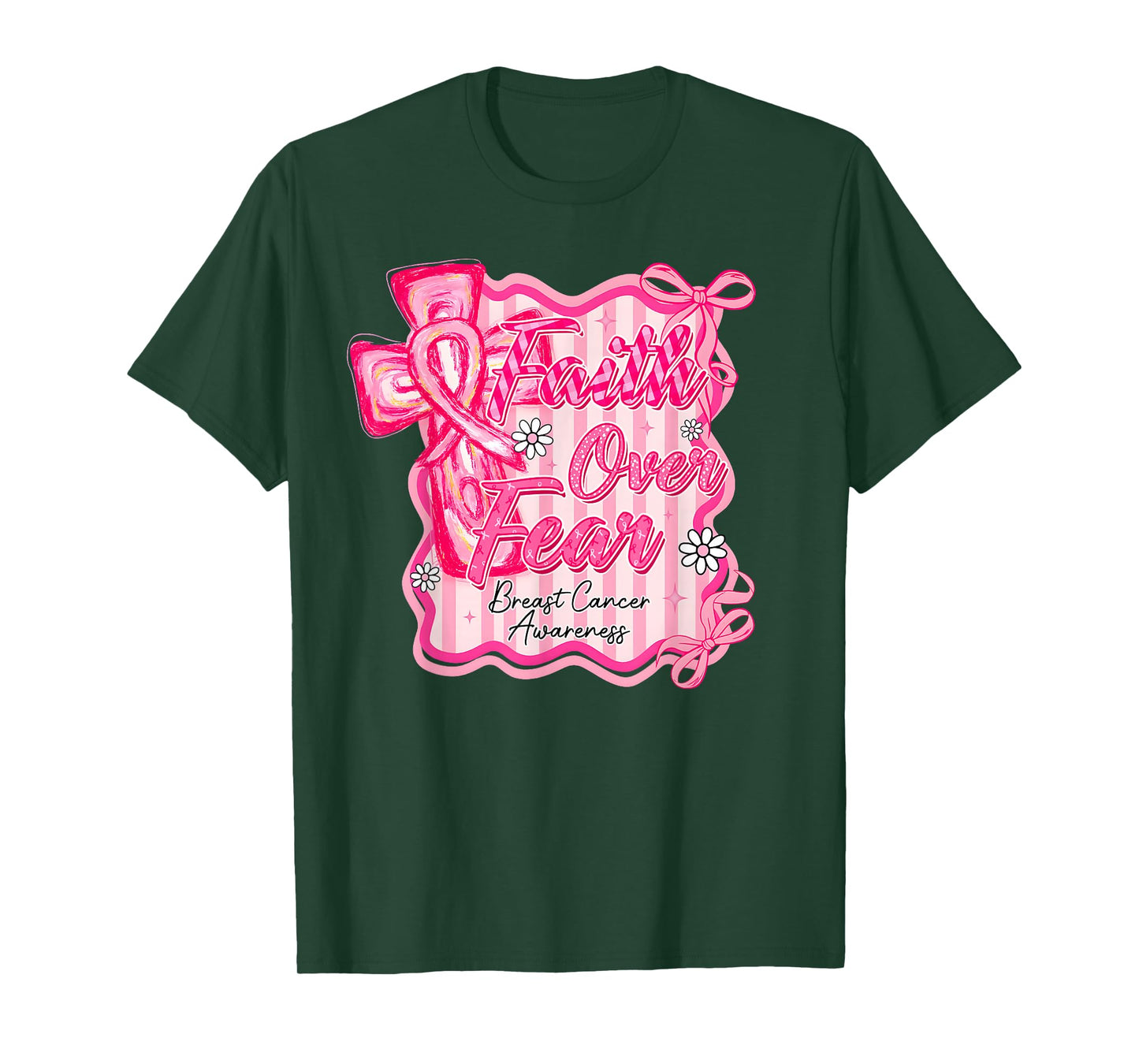 Preppy Breast Cancer Faith Over Fear Coquette Women Girls T-Shirt