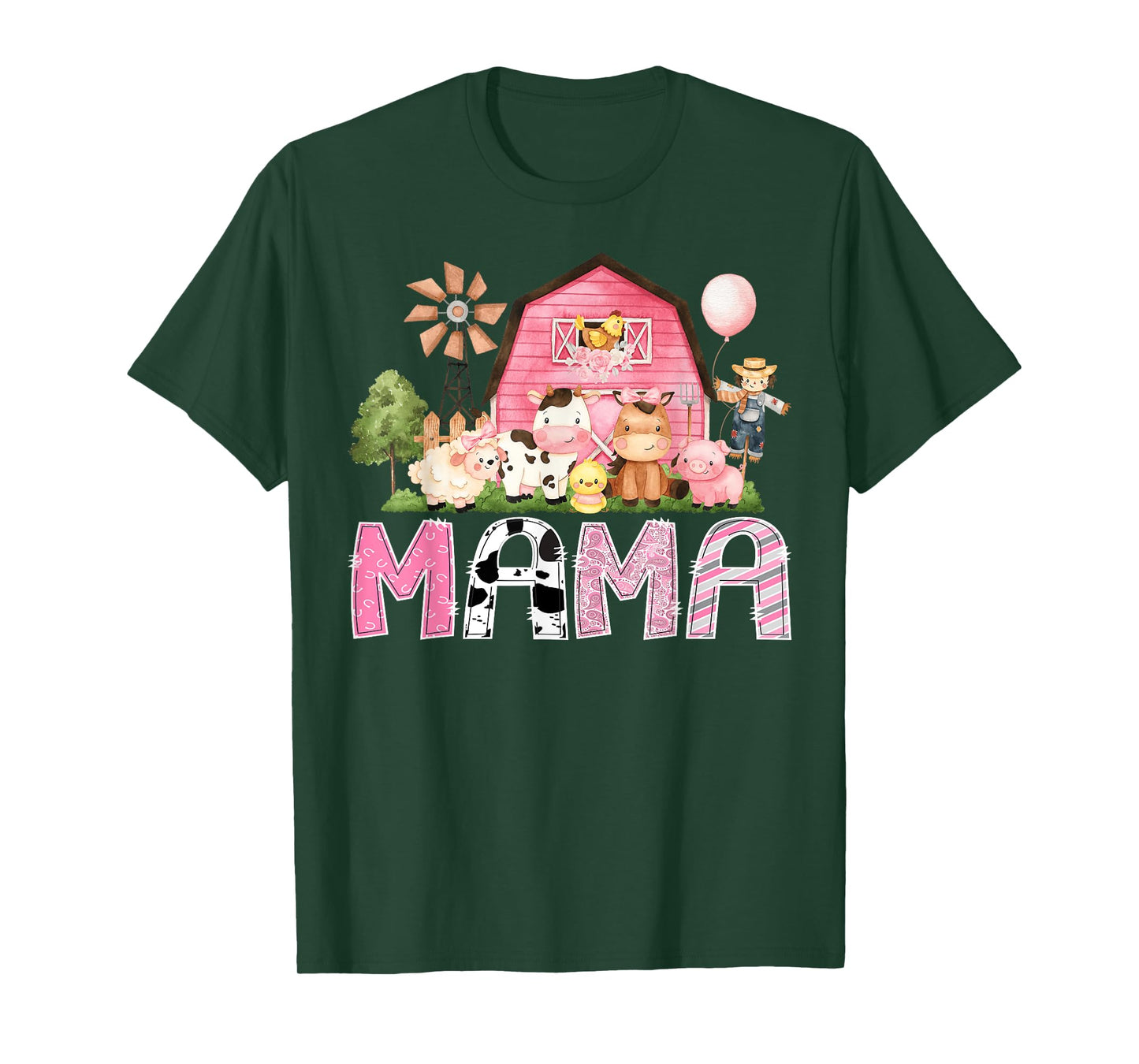Mama Pink Farm Cow Birthday Girl Matching Family T-Shirt