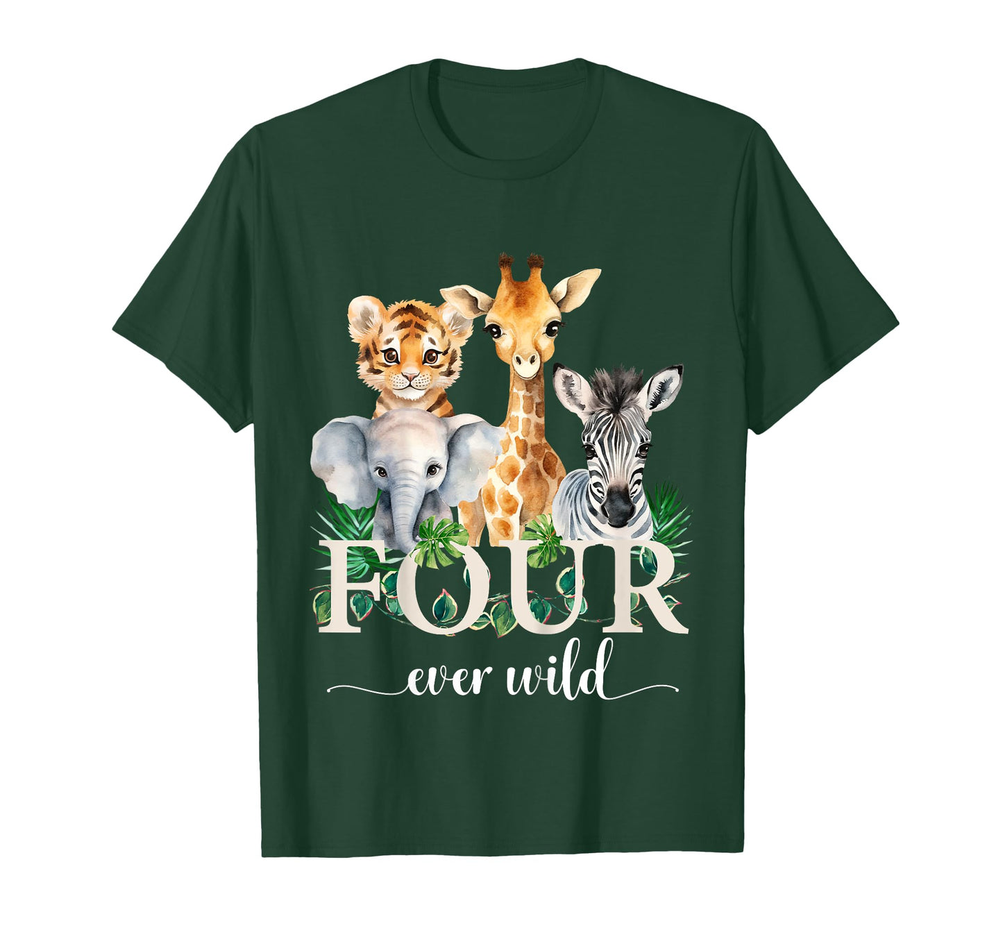Kids Jungle Birthday Four Ever Wild Zoo Safari Party 4th Animals T-Shirt
