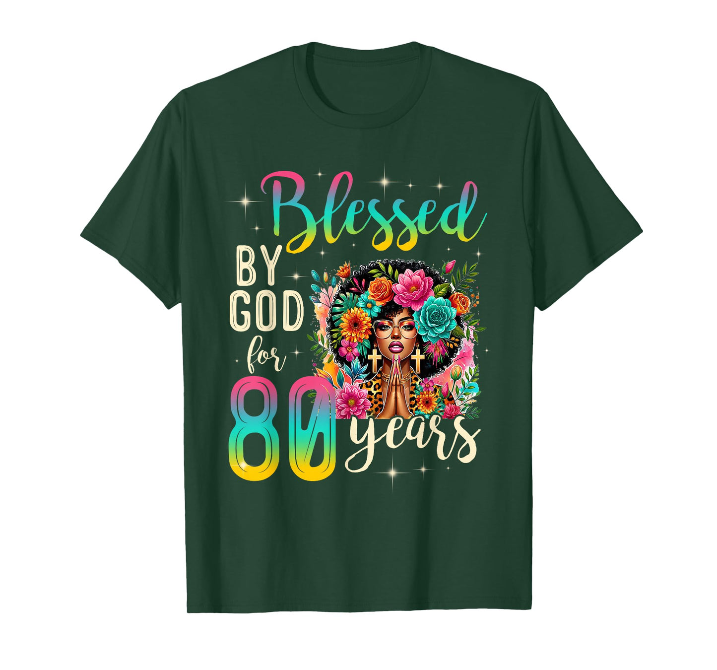 Black Girl Blessed by God for 80 Years Christian Birthday T-Shirt