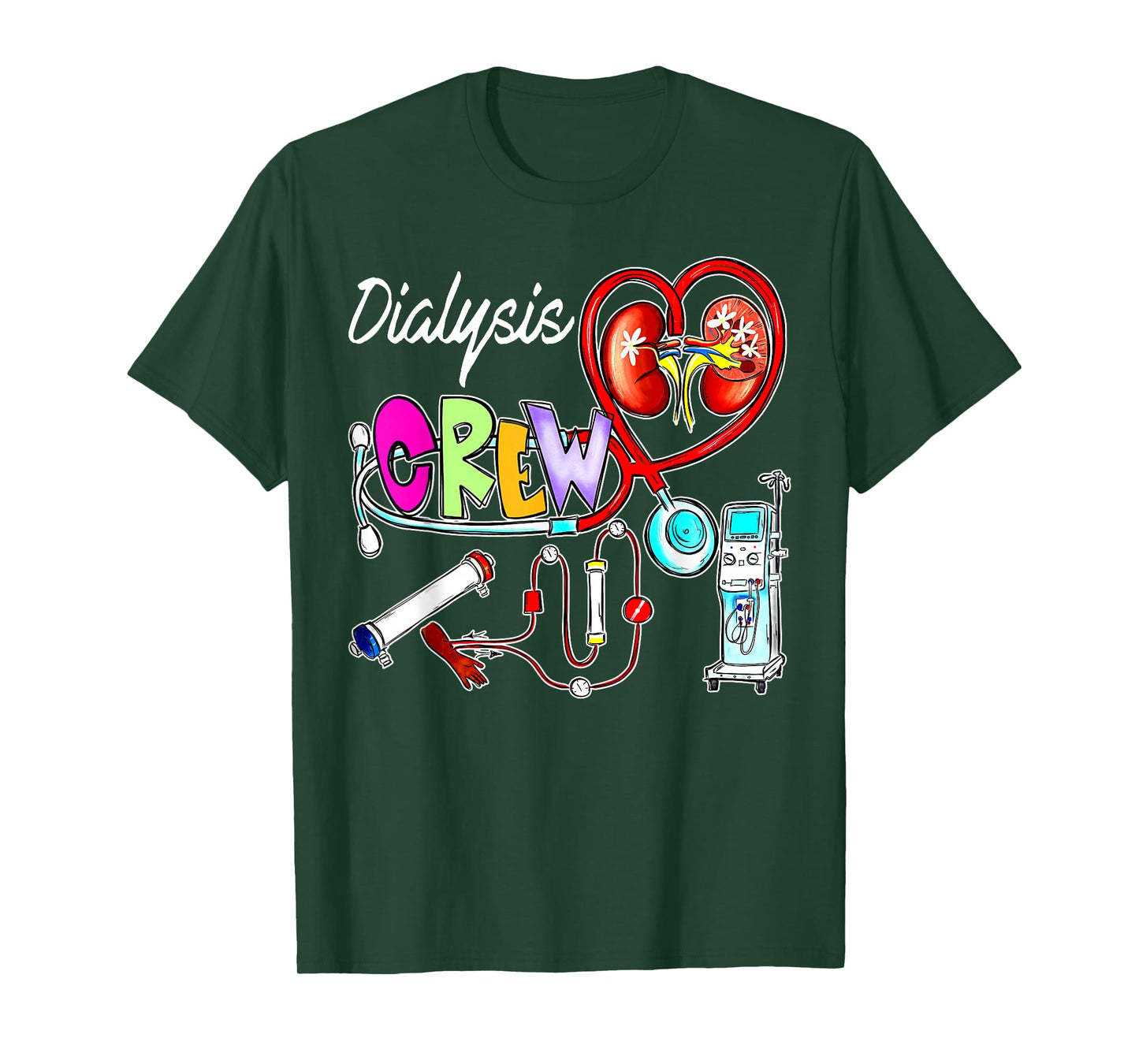 Dialysis Crew Stethoscope Heart Kidney Nephrology Technician T-Shirt, Small, Black