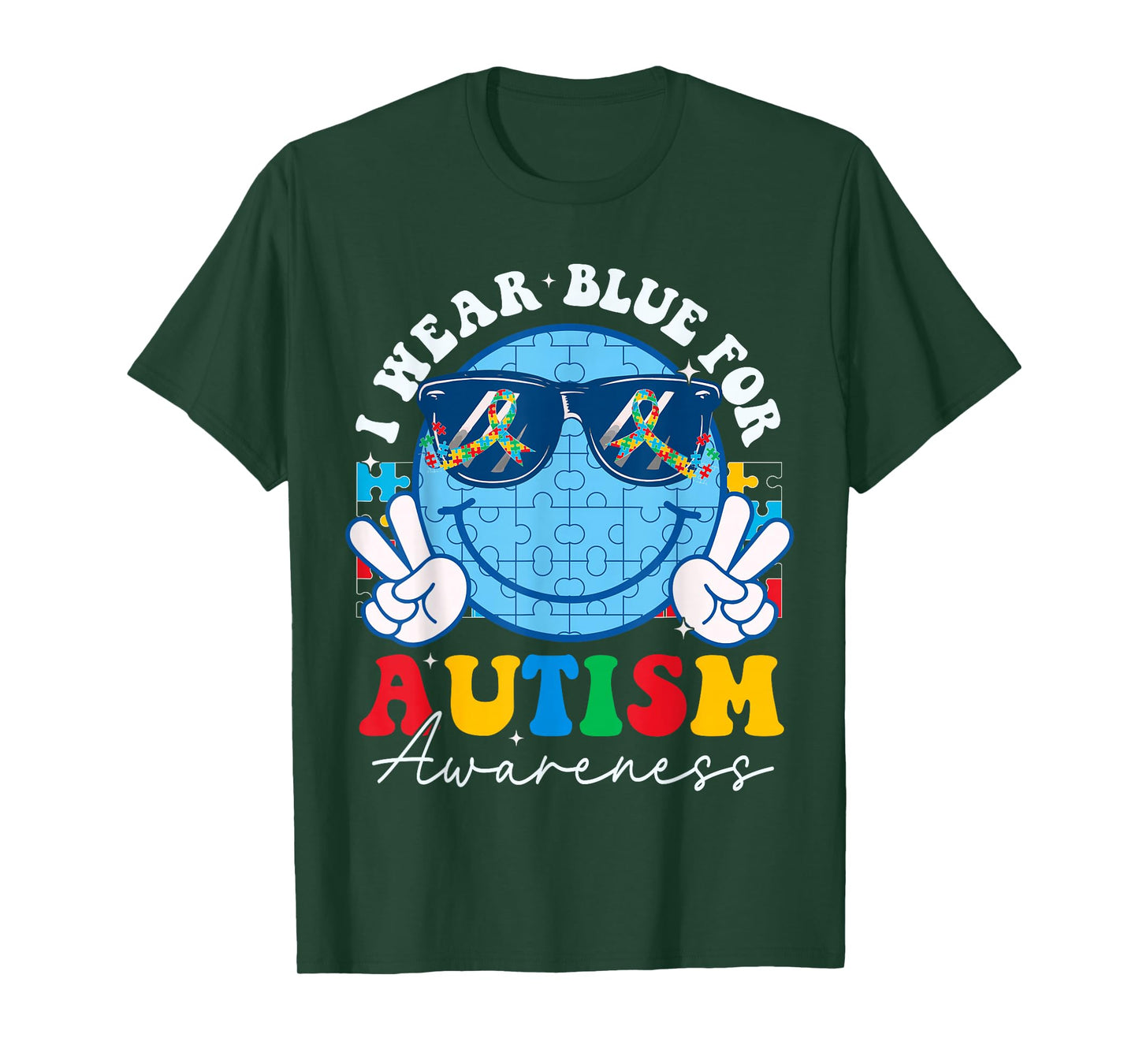 Autism Awareness Month I Wear Blue Teacher Kids Smile Face T-Shirt