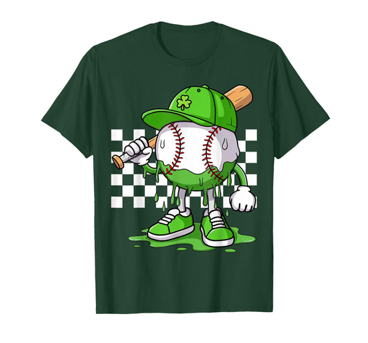 Boys Happy St Patricks Day Kids Baseball Ice Cream Drip T-Shirt