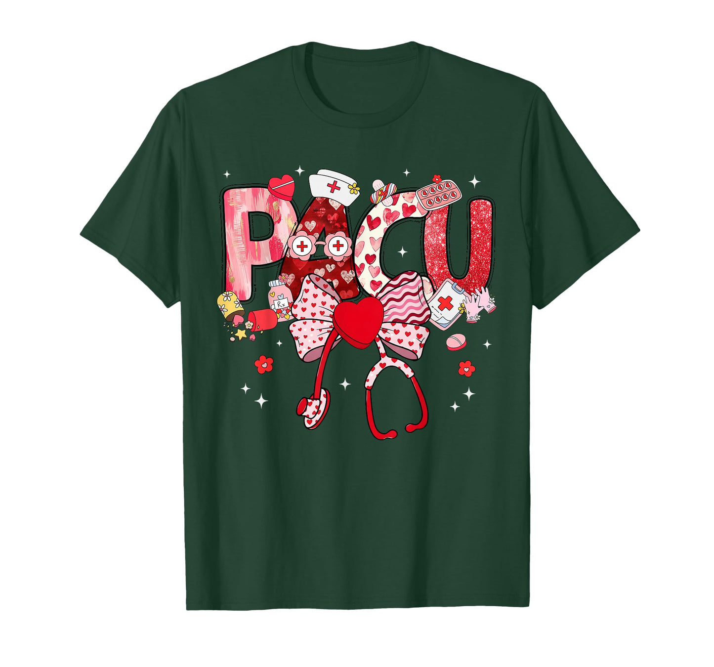 Valentine Pacu Nurse Coquette Bow Stethoscope Girl Women T-Shirt