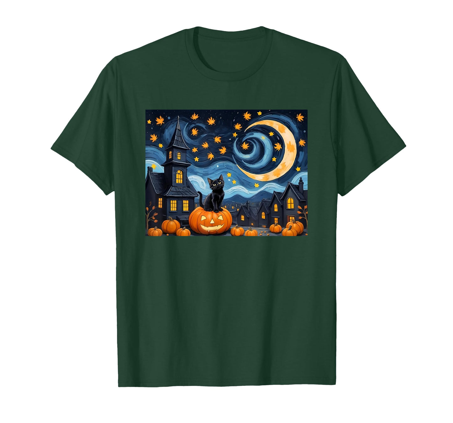 Halloween Van Gogh Starry Night Black Cat Pumpkin Vintage Men Women Kids T-Shirt