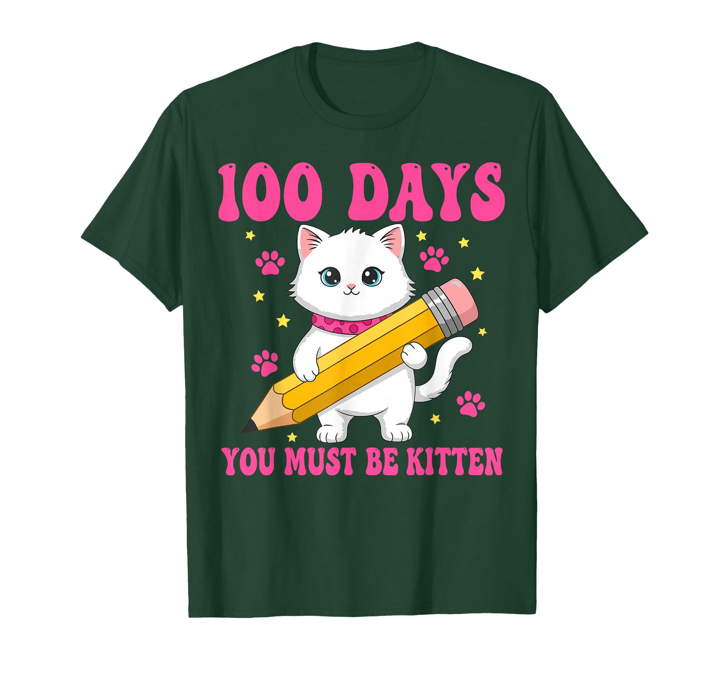 Kids 100 Days of School Cat for Girls 100th Day School Pink T-Shirt
