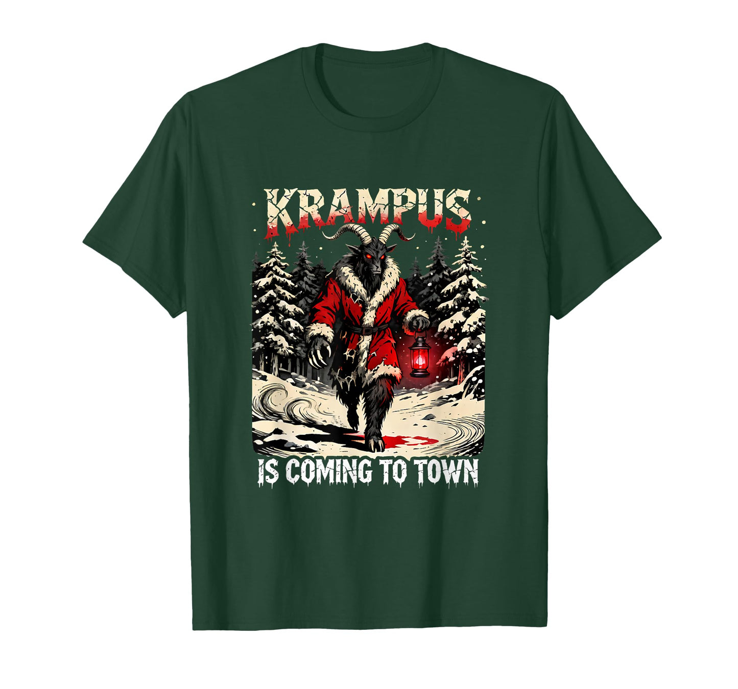 Krampus is Coming to Town Dark Christmas Xmas Horror Monster T-Shirt