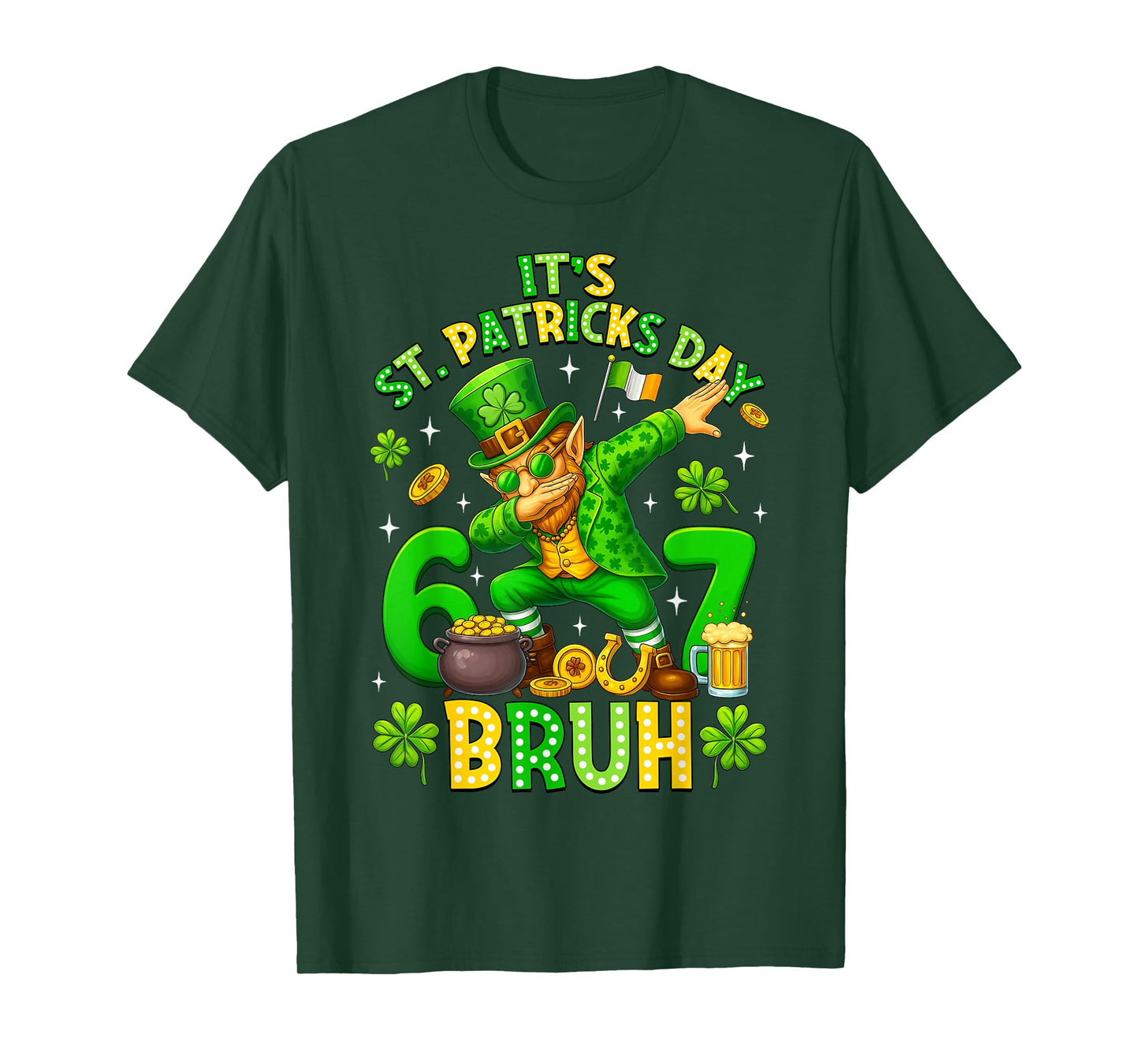 Bruh St Patricks Day Meme Six Seven Dabbing Leprechaun Kids T-Shirt
