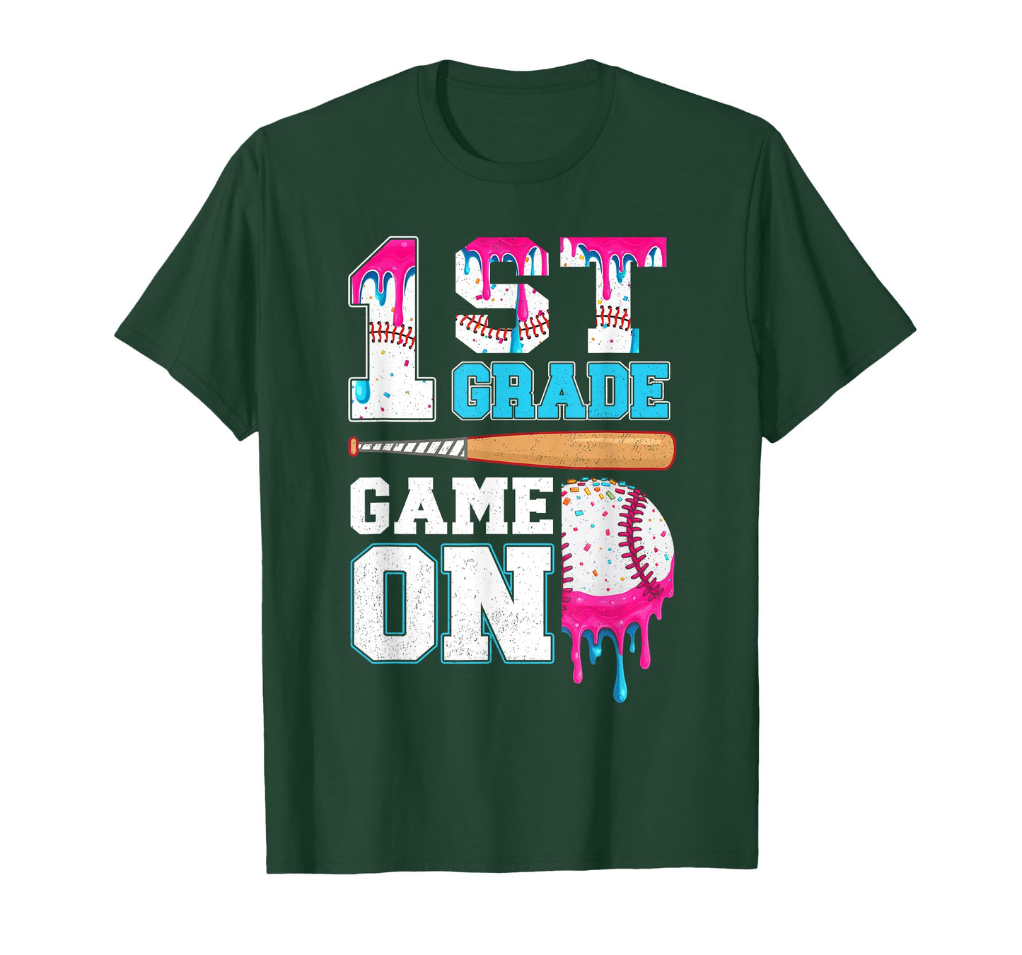 1st Grade Back to School Baseball Drip Ice Cream Game On Kid T-Shirt