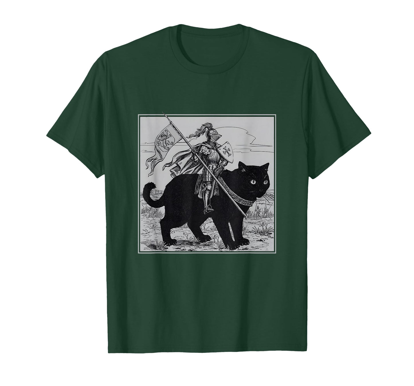 Knight Cat Rider Vintage 90s Medieval Knight Riding Cat T-Shirt
