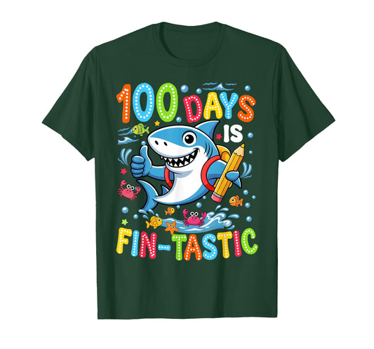 100 Days is Fin Tastic Fish Kid Boy Girl 100th Day of School T-Shirt