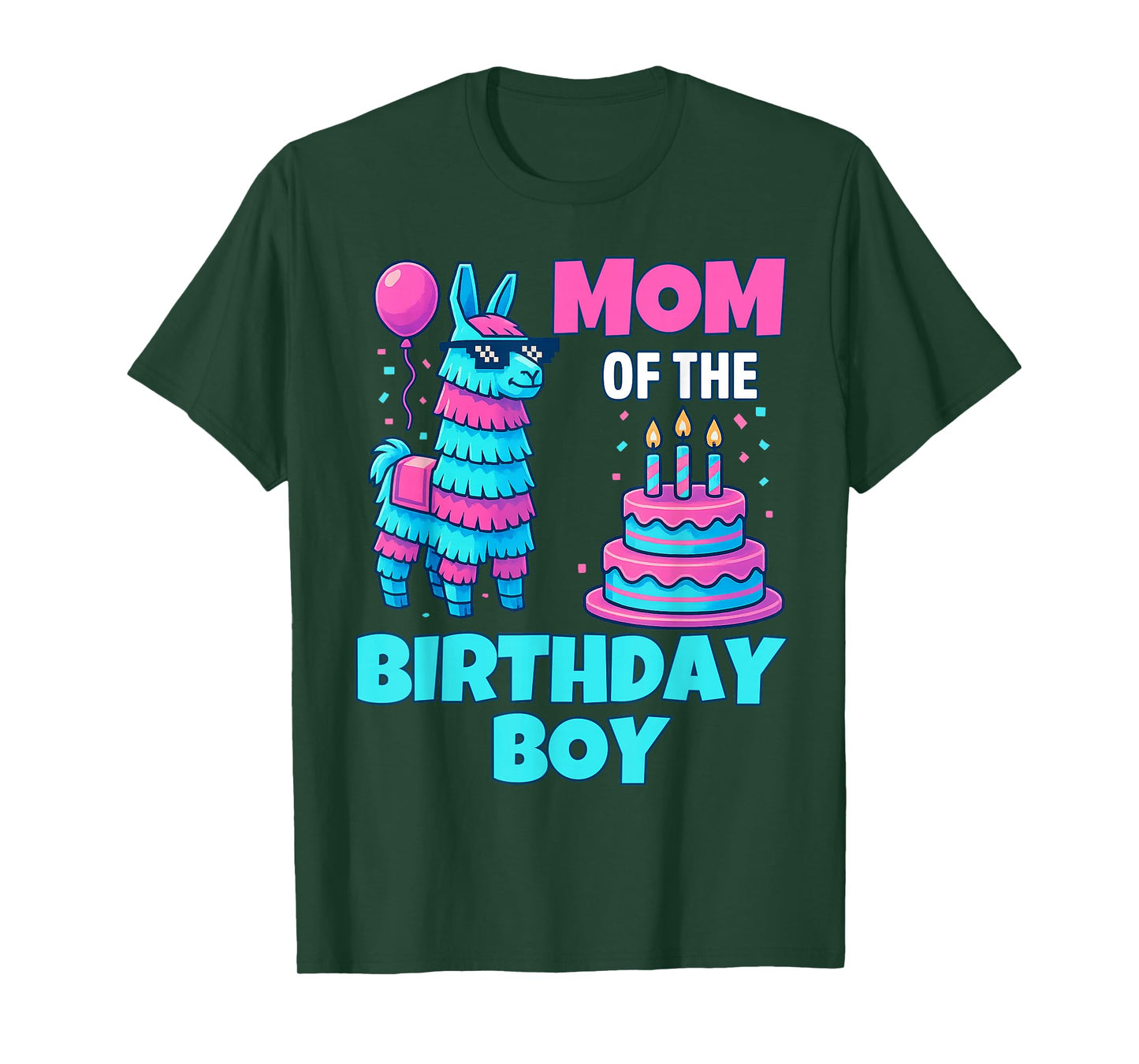 Mom of Birthday Boy Llama Pinata Party family mathing women T-Shirt