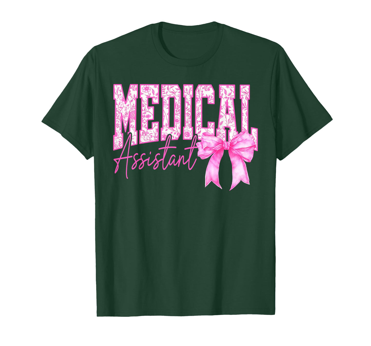 Retro Medical Assistant Floral Pink Coquette Bow Mothers Day T-Shirt