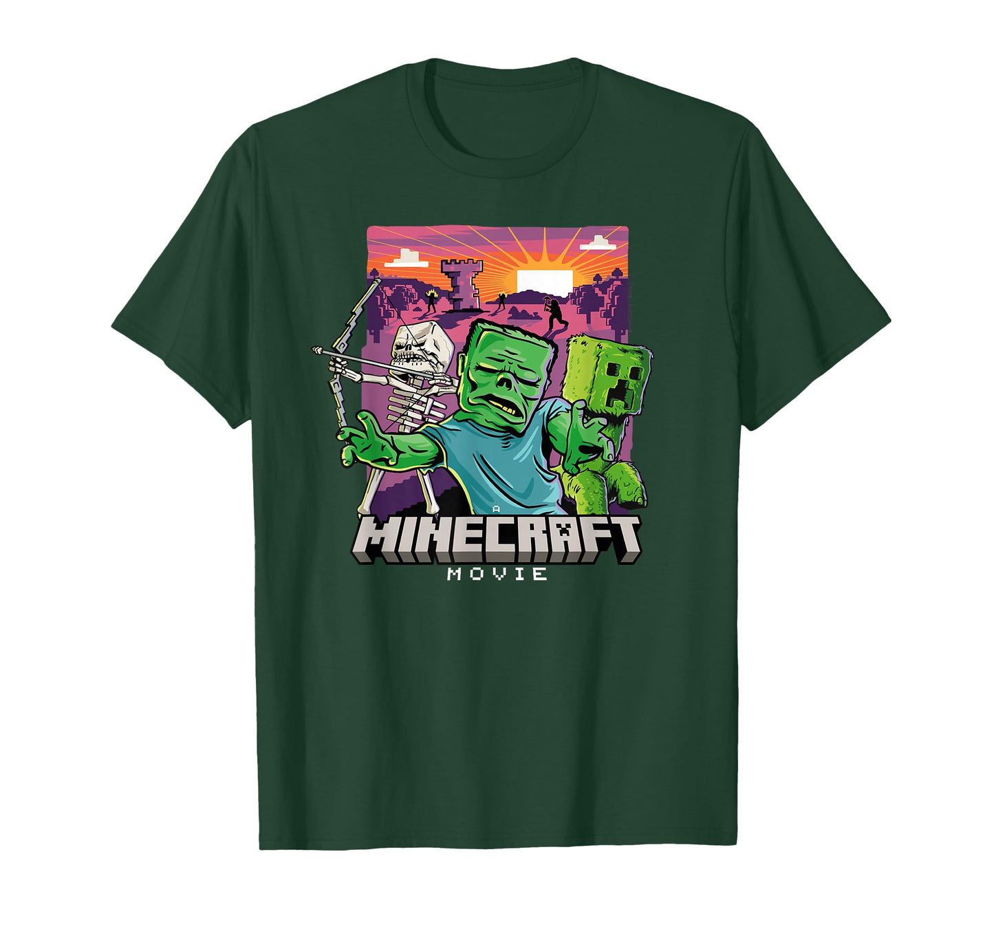 A Minecraft Movie Skeleton Zombie & Creeper Cartoon Style T-Shirt