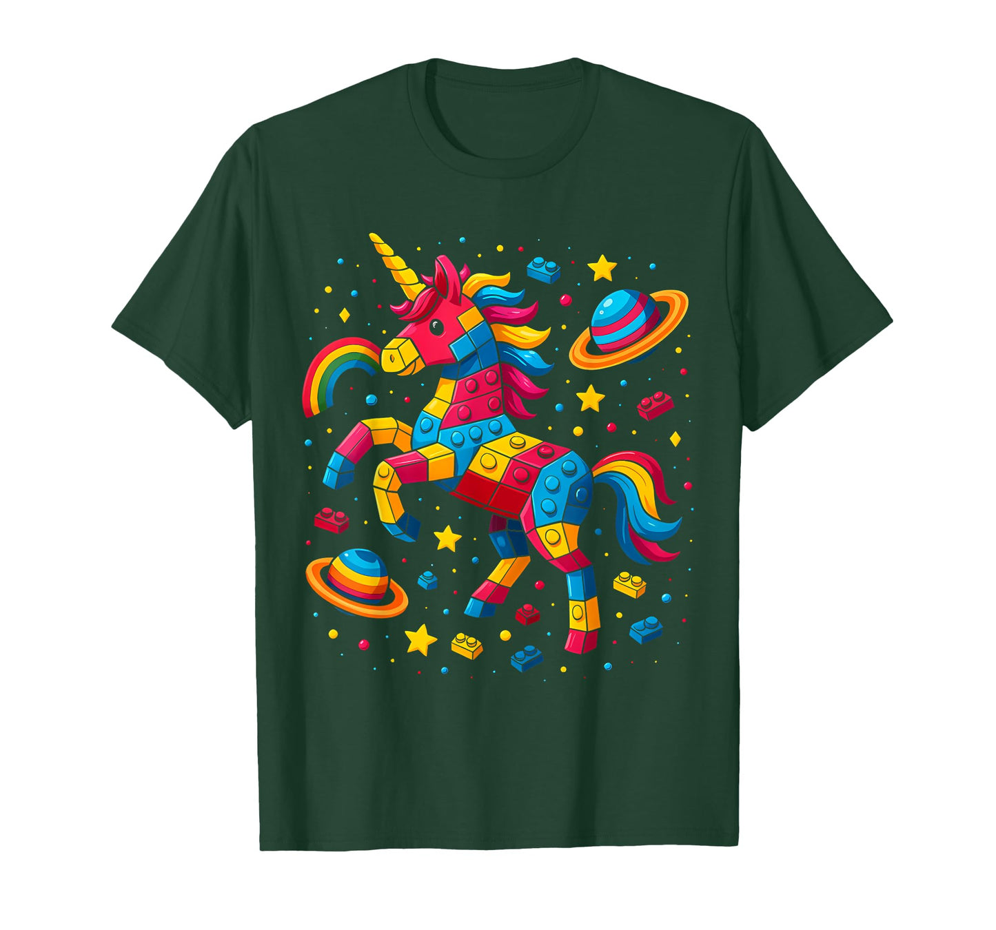 Unicorn Blocks Star Space Girl Builder Building Block Bricks T-Shirt