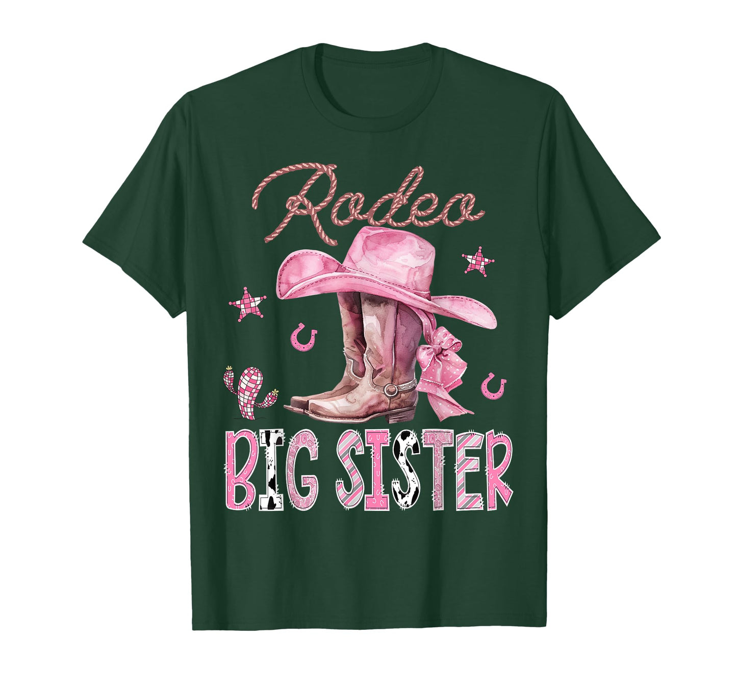 Rodeo Big Sister Pink Boots Coquette CowGirl Birthday Party T-Shirt