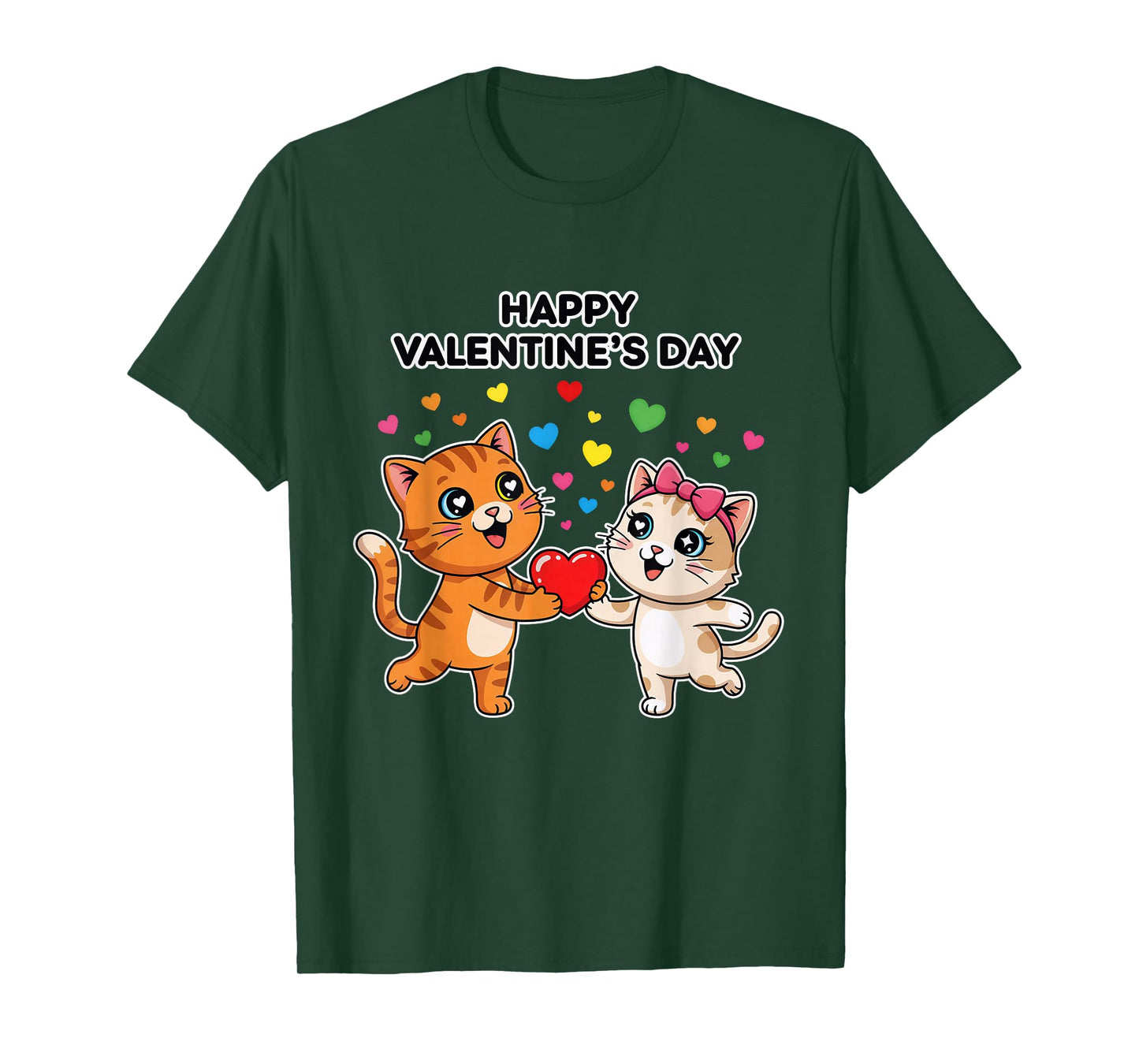 Happy Valentine’s Day Cute Cats Love Heart Cartoon T-Shirt