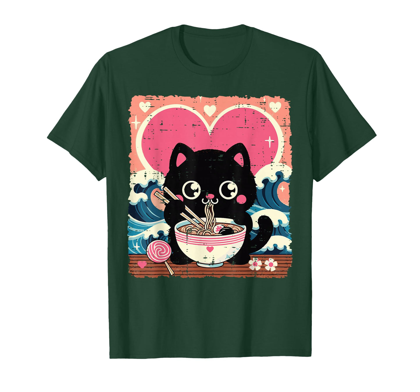 Valentines Day Cat Ramen Kawaii Japanese Girls Kids Women T-Shirt