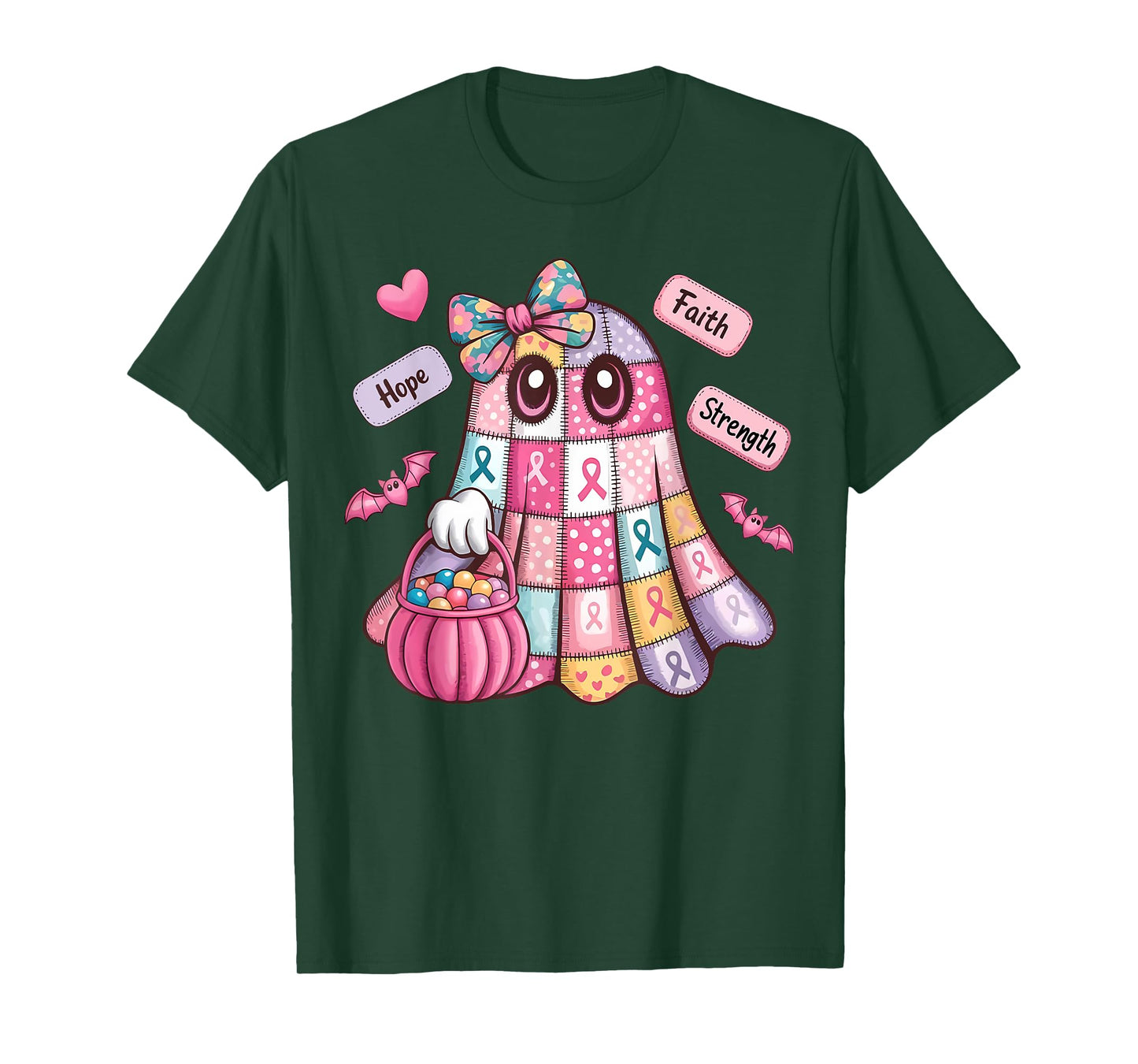 Breast Cancer Hope Strength Faith Survivor Ghost Wear Pink T-Shirt