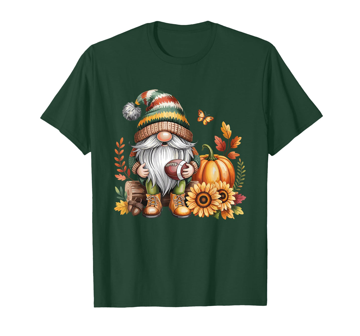 Gnome Football Season Thanksgiving Fall Leaves Autumn T-Shirt
