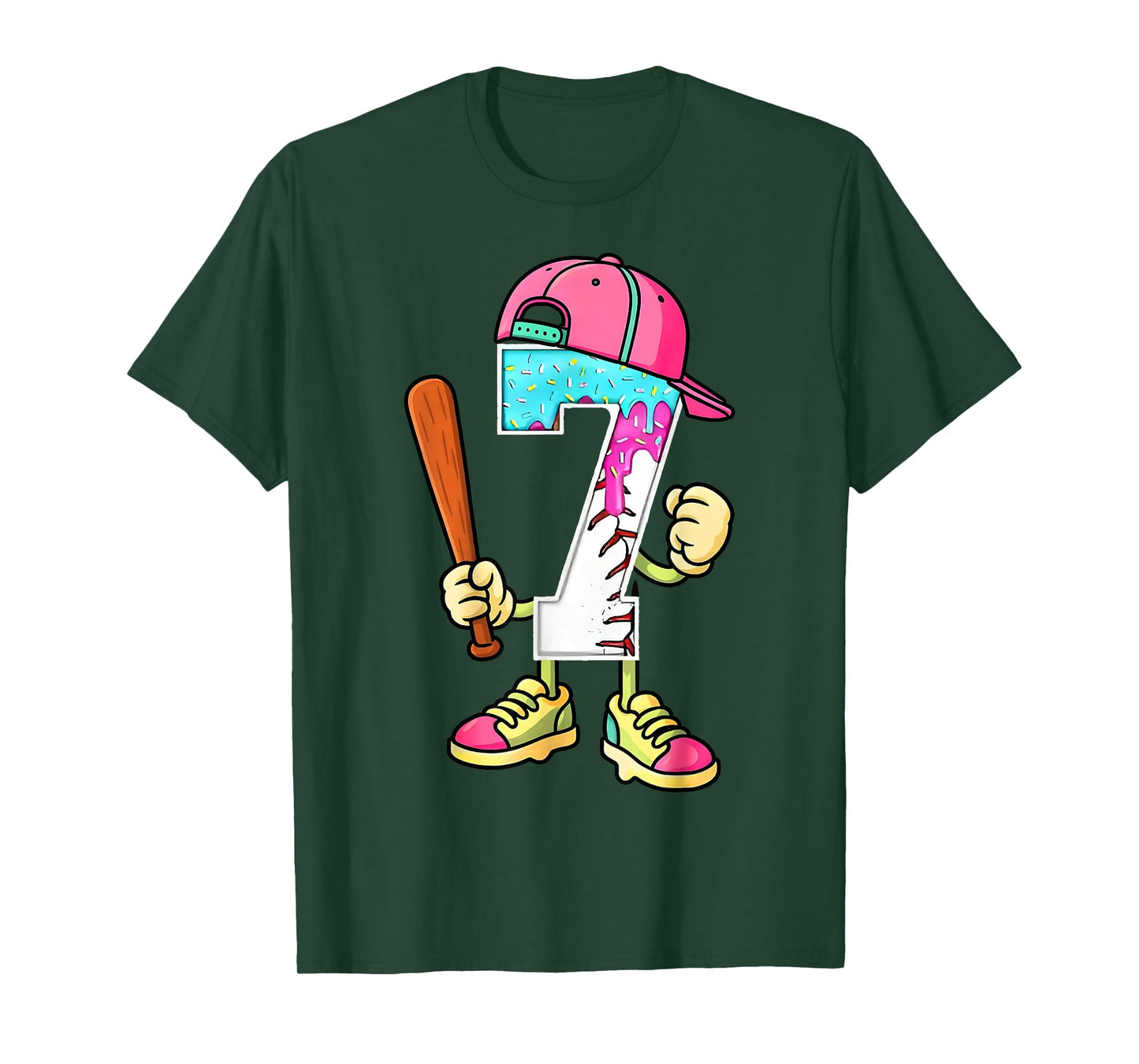 Baseball 7th Birthday Boy Ice Cream Drip 7 Yr Old Birthday T-Shirt
