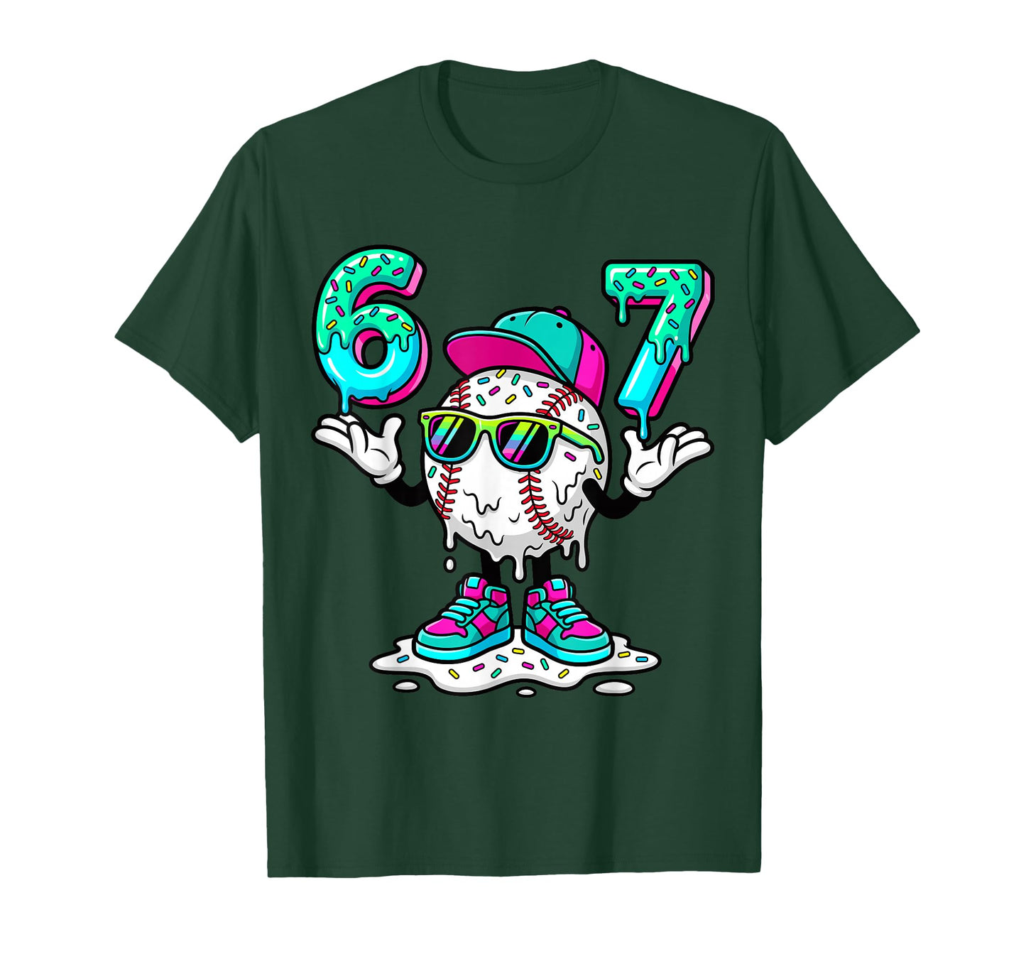 67 Meme Six Seven 6 7 Meme Funny Baseball Ice Cream Drip T-Shirt
