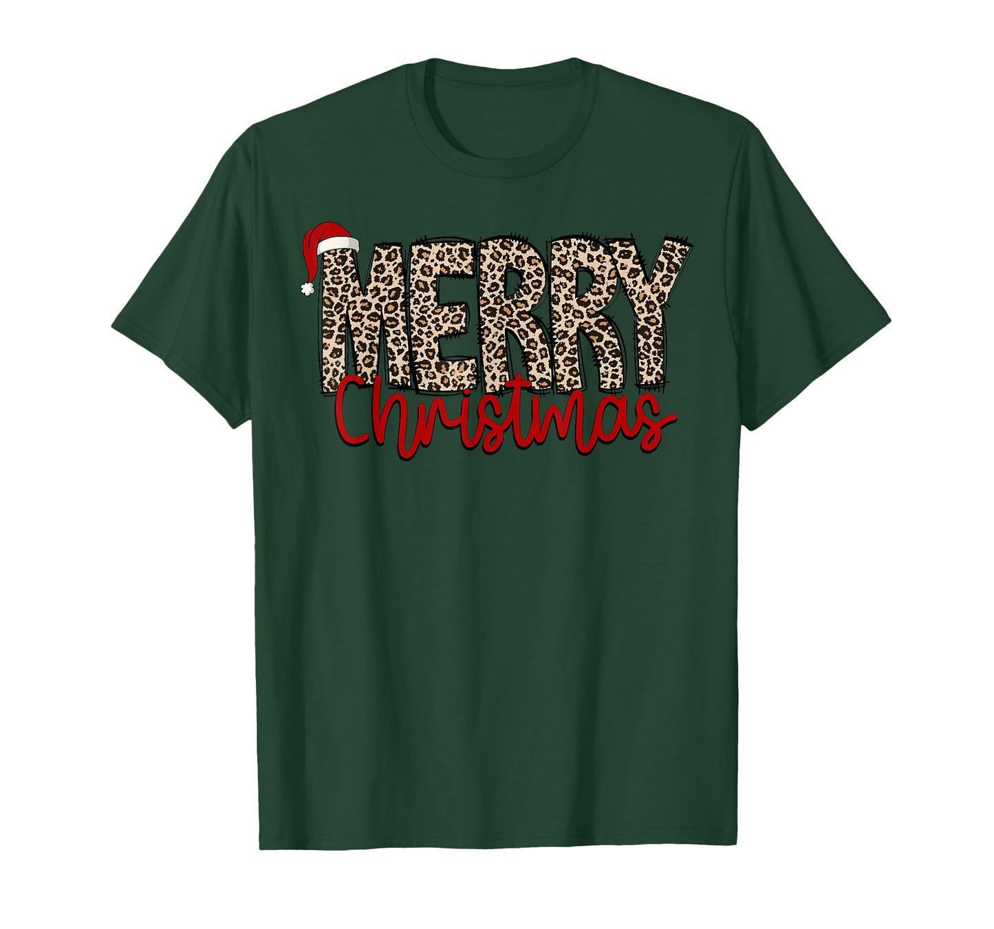 Merry Christmas Leopard Santa Hat Cheetah Print Xmas Pajamas T-Shirt