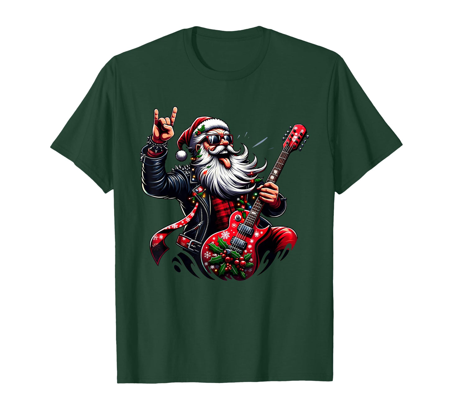 Sleigher Vintage Santa Guitar Rock On Christmas Xmas Men T-Shirt