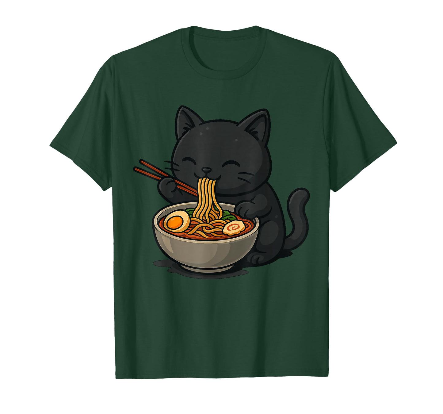 Cute Black Cat Eating Ramen T-Shirt