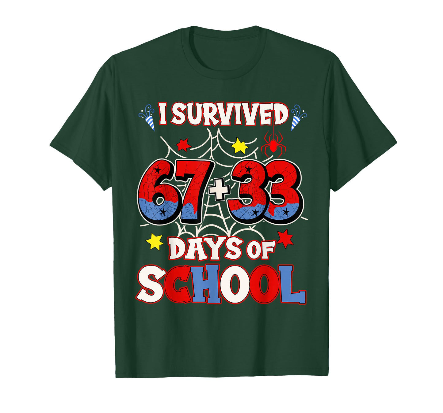 I Survived 67 + 33 Days of School 100th Day Boys Spider Web T-Shirt