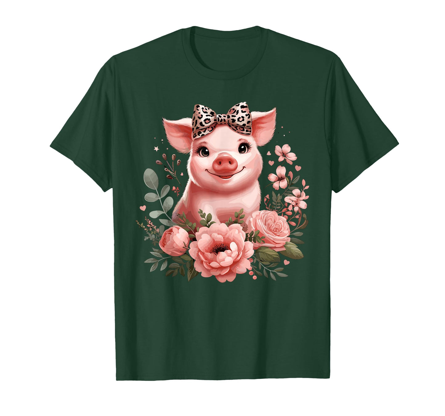 Pig With Leopard Headband Flower Cute Pig Lover T-Shirt