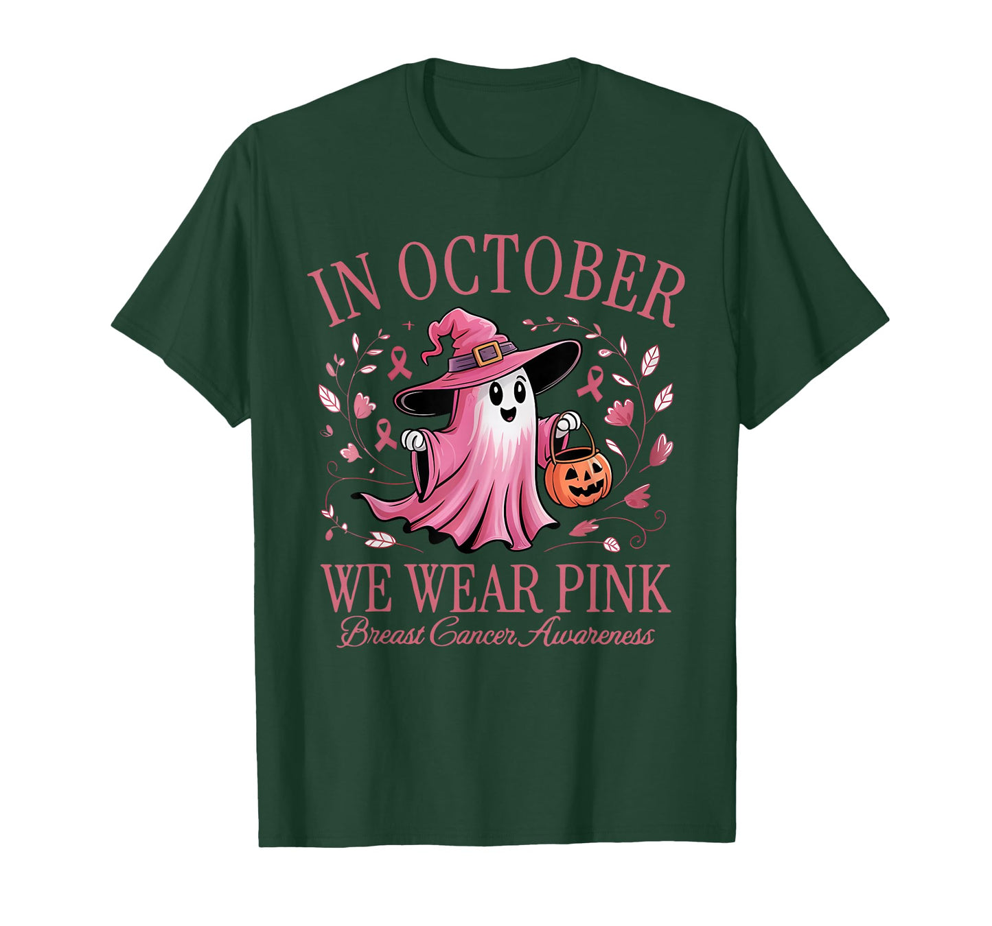 in October We Wear Pink Breast Cancer Awareness Halloween T-Shirt