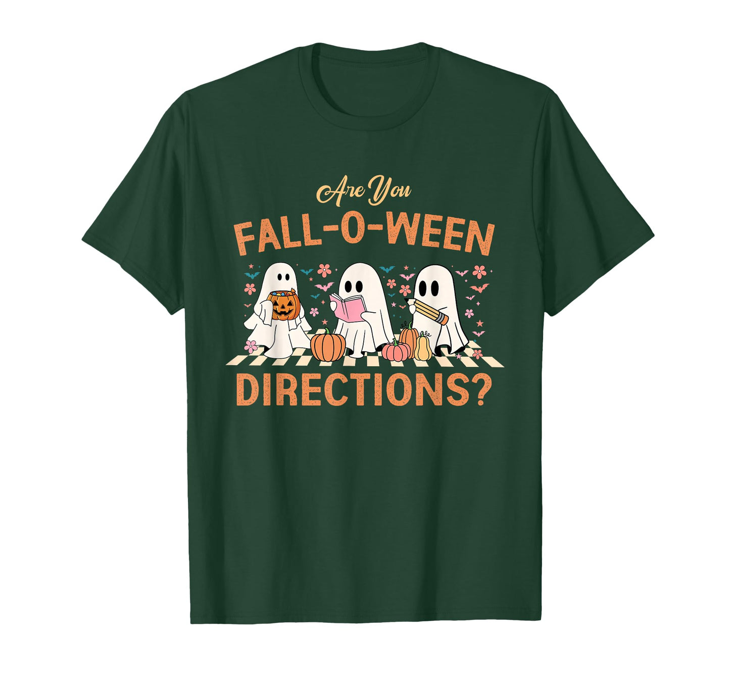 Retro are You Fall O Ween Directions Teacher Halloween Ghost T-Shirt