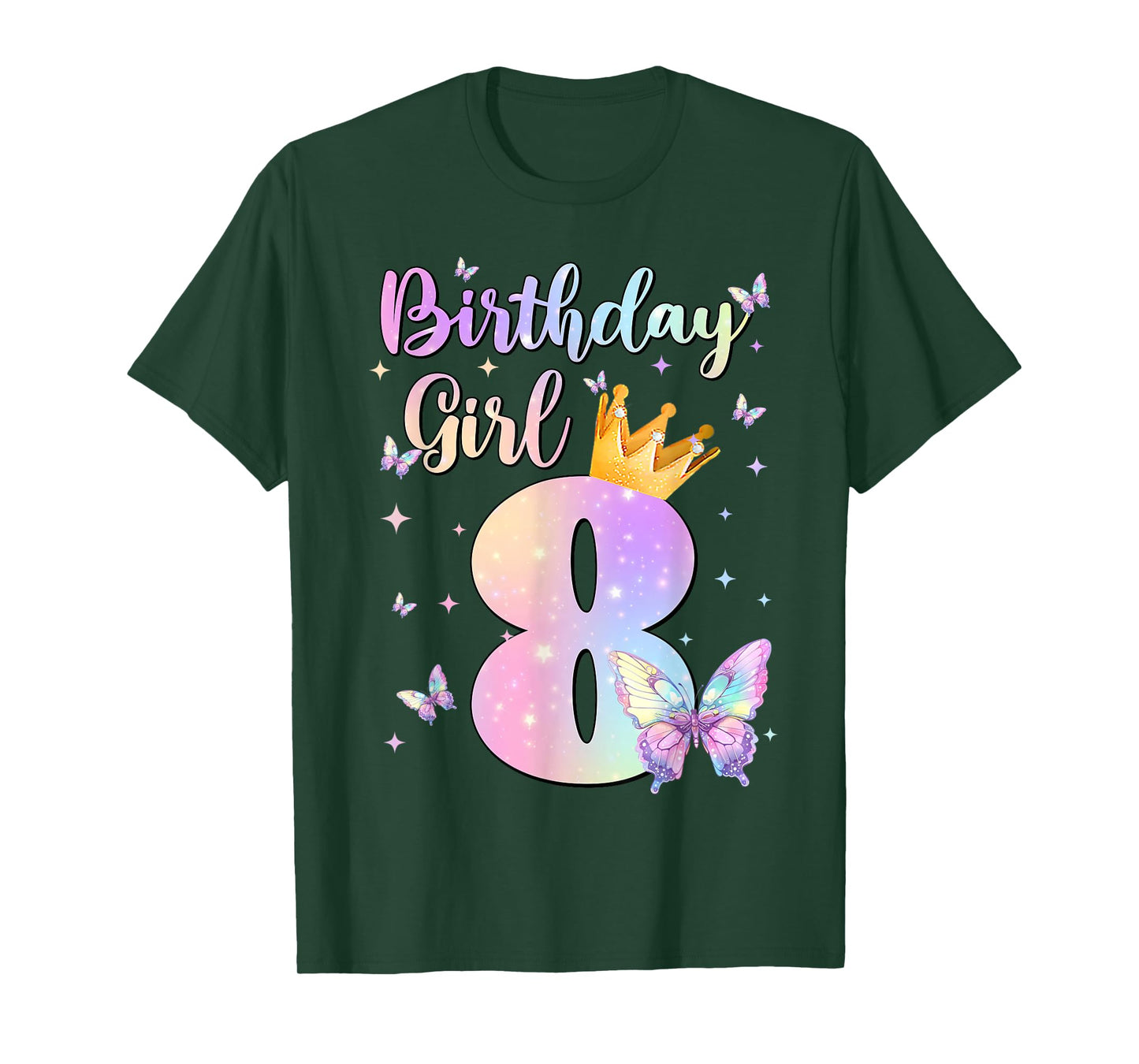 Birthday Girl 8 Year Old Butterfly Theme Party 8th Bday Kids T-Shirt