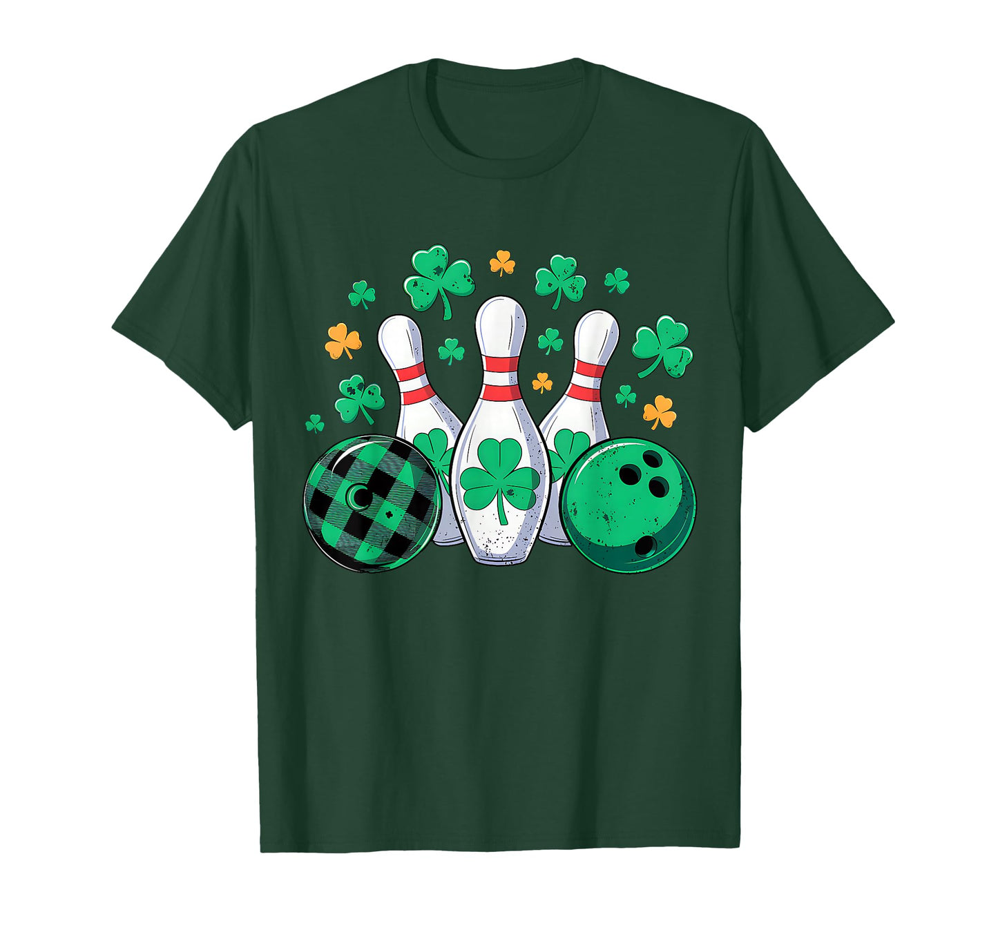 St Patricks Day Plaid Bowling Shamrock Irish Men Women Kids T-Shirt
