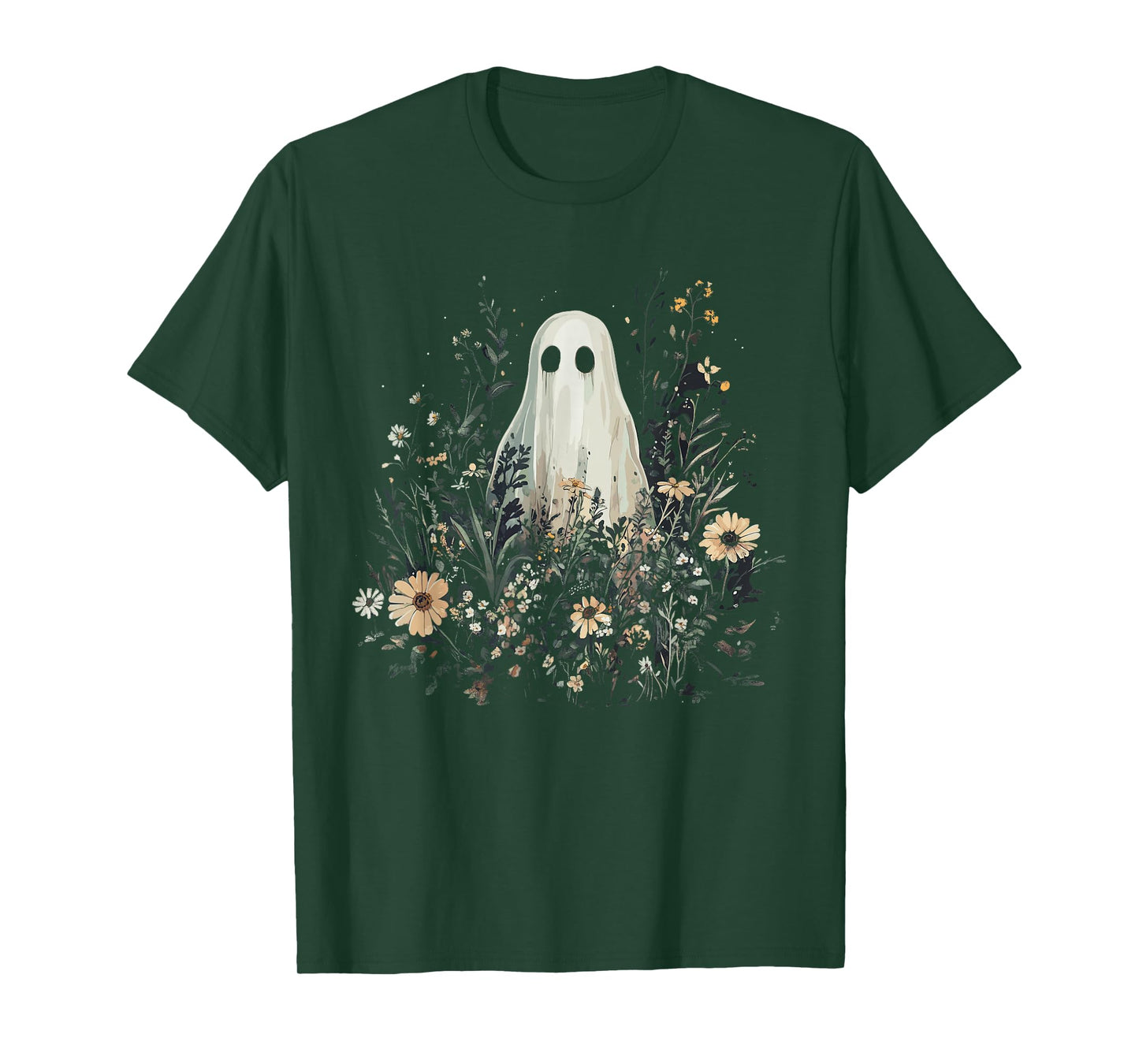 Vintage Floral Ghost Halloween Ghost in the Forest Gothic T-Shirt