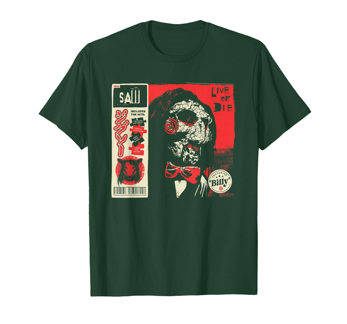 Saw Live or Die Kanji Collage Horror Movie T-Shirt