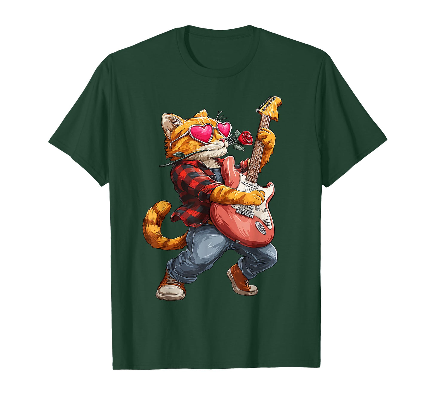 Orange Tabby Cat Guitarist Playing Guitar Valentine’s Day T-Shirt