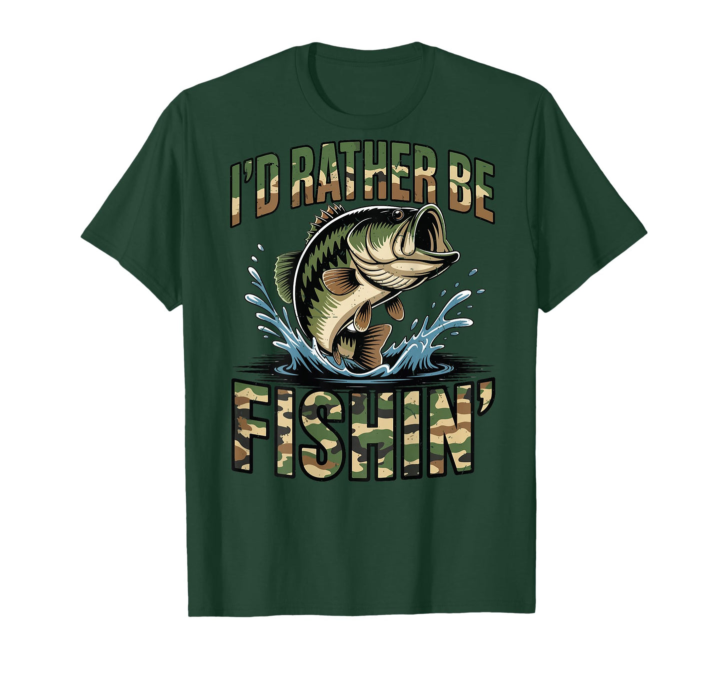 Youth Id Rather Be Fishing Camo Old School Bass Fish Funny T-Shirt
